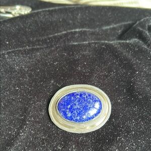 Elegant Blue Lapis and Silver Brooch